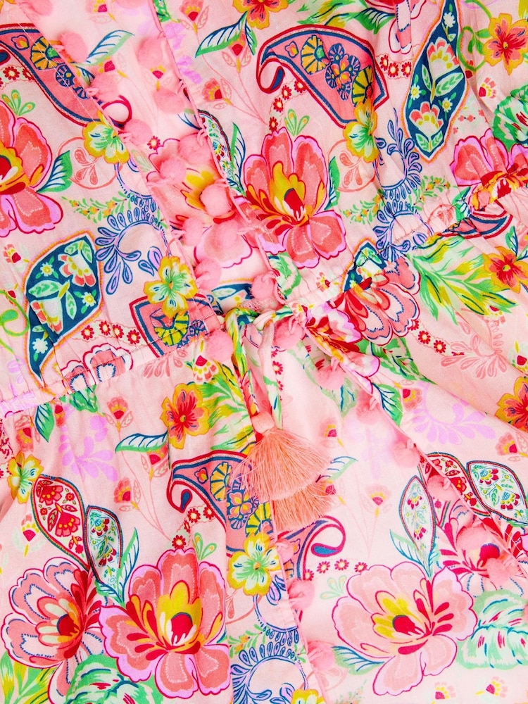 Monsoon Pink Paisley Print Pom Pom Kaftan - Image 3 of 3
