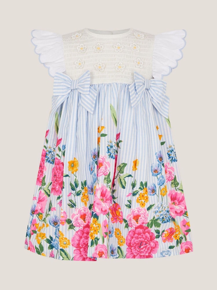 Monsoon Blue Baby Floral Print Cotton Dress - Image 1 of 3