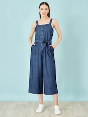 Yumi Blue Chambray Button Through Jumpsuit - Image 1 of 4
