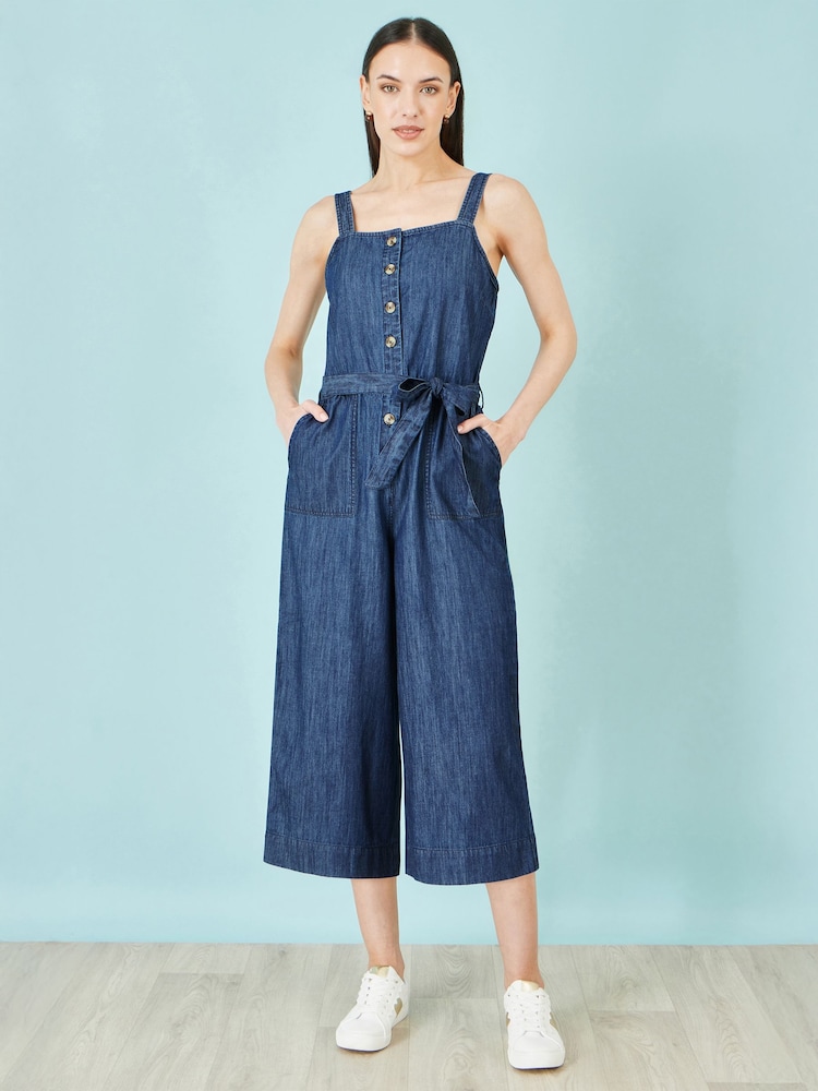 Yumi Blue Chambray Button Through Jumpsuit - Image 1 of 4