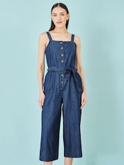 Yumi Blue Chambray Button Through Jumpsuit - Image 2 of 4