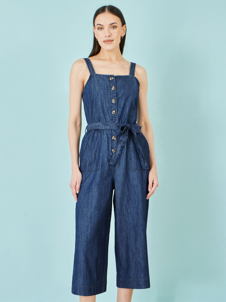Yumi Blue Chambray Button Through Jumpsuit - Image 2 of 4