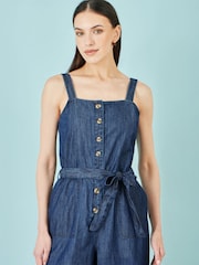 Yumi Blue Chambray Button Through Jumpsuit - Image 3 of 4
