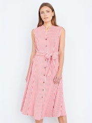 Yumi Red Stripe Midi Sleeveless Shirt Dress - Image 2 of 4