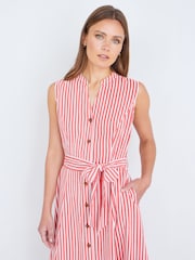 Yumi Red Stripe Midi Sleeveless Shirt Dress - Image 3 of 4