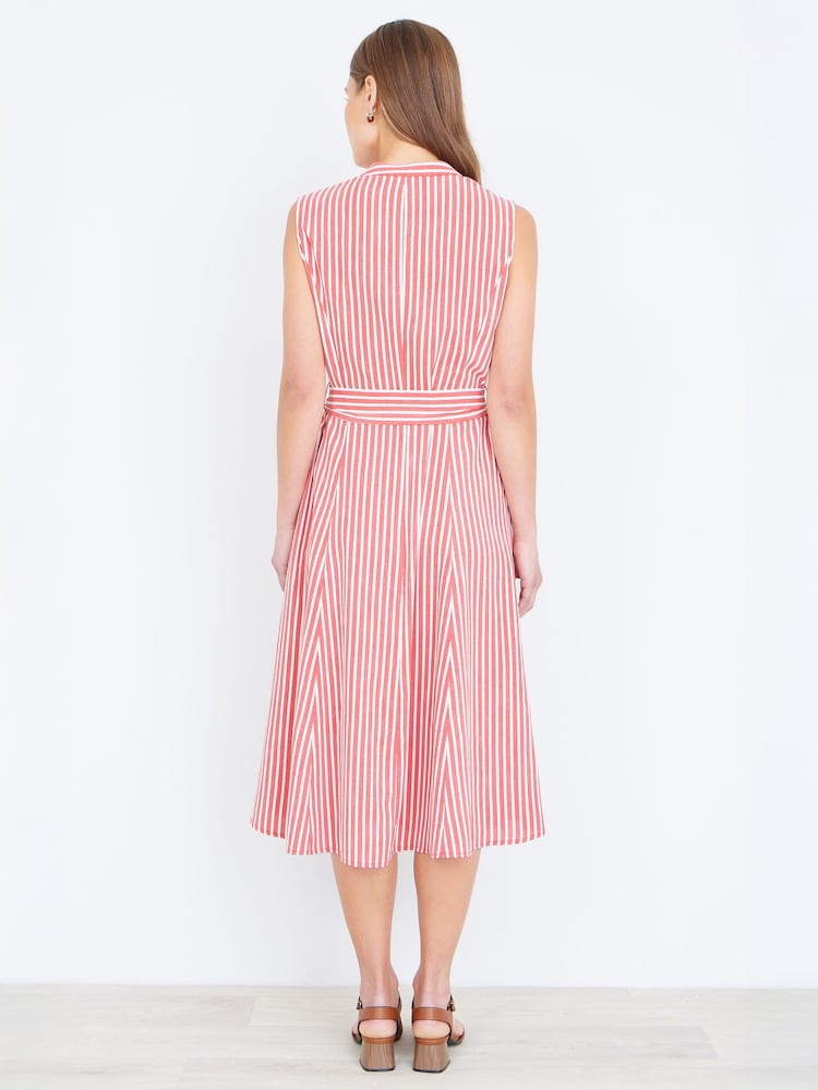 Yumi Red Stripe Midi Sleeveless Shirt Dress - Image 4 of 4 Yumi Red Stripe Midi Sleeveless Shirt Dress - Image 4 of 4
