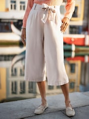 Yumi Natural Linen Mix Cropped Trousers With Tie Belt - Image 2 of 5