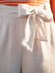 Yumi Natural Linen Mix Cropped Trousers With Tie Belt - Image 3 of 5