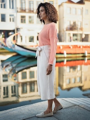 Yumi Natural Linen Mix Cropped Trousers With Tie Belt - Image 5 of 5