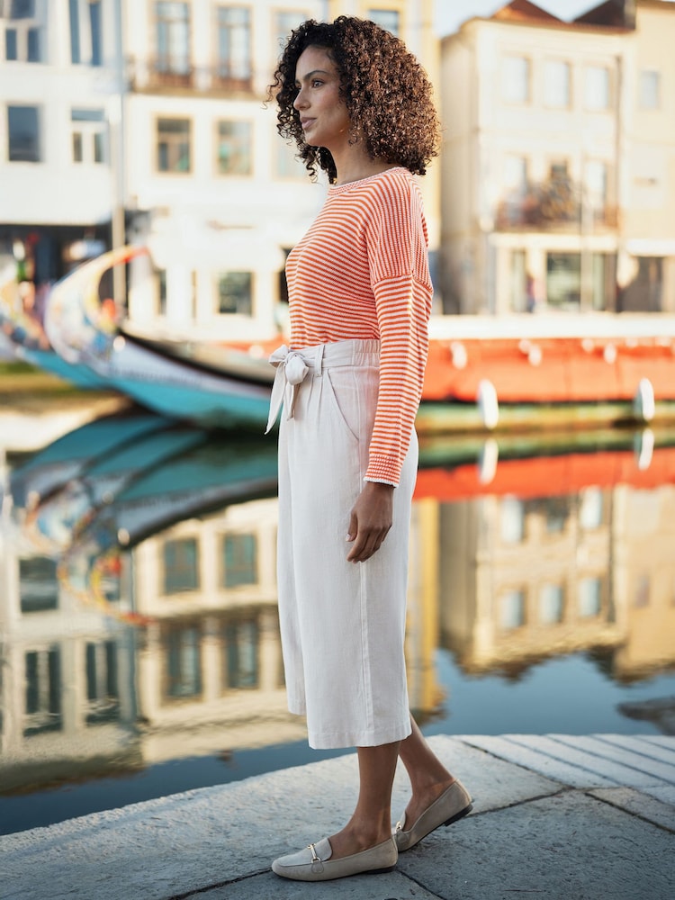 Yumi Natural Linen Mix Cropped Trousers With Tie Belt - Image 5 of 5