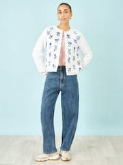 Yumi White Floral Embroidery Cotton Jacket - Image 2 of 5