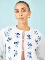 Yumi White Floral Embroidery Cotton Jacket - Image 3 of 5
