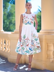 Hvit - Yumi Midi Skater Kjole i bomull med skogsmønster og Design med dyr - Bilde 1 av 4