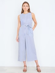 Yumi Blue Cotton Stripe Culotte Jumpsuit - Image 1 of 4
