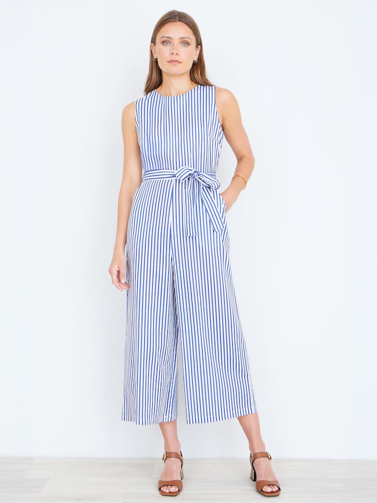 Yumi Blue Cotton Stripe Culotte Jumpsuit - Image 1 of 4