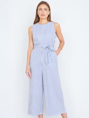 Yumi Blue Cotton Stripe Culotte Jumpsuit - Image 2 of 4