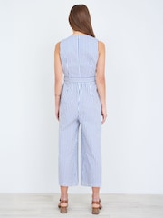 Yumi Blue Cotton Stripe Culotte Jumpsuit - Image 4 of 4