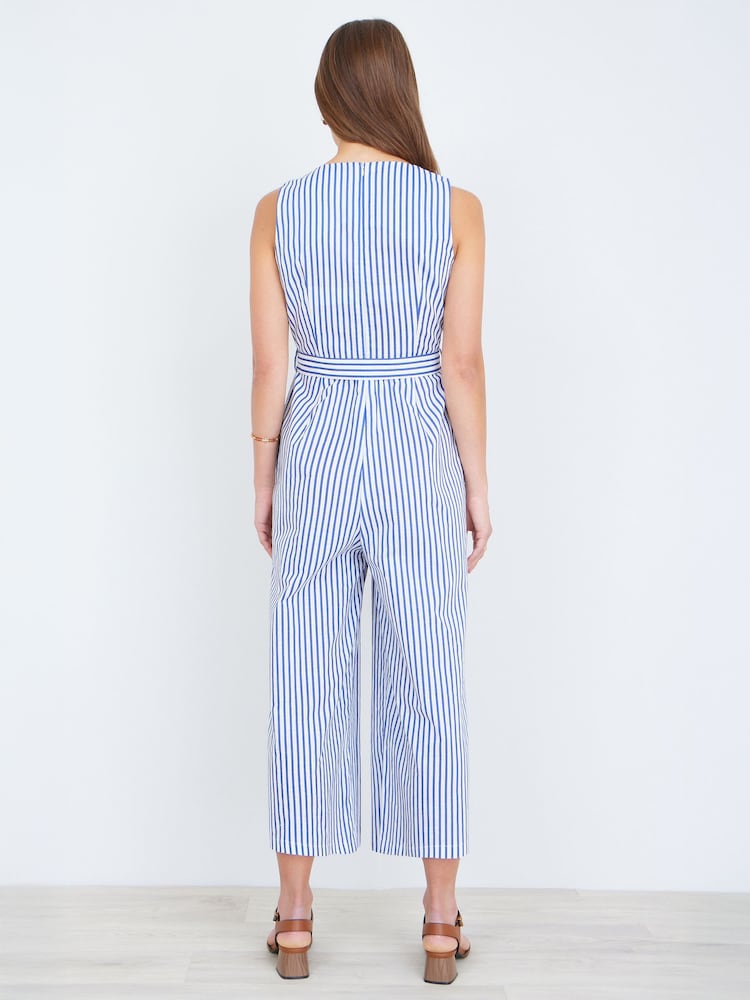 Yumi Blue Cotton Stripe Culotte Jumpsuit - Image 4 of 4