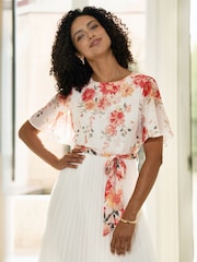 Yumi White Mirror Floral Design Pleated Midi Dress - Image 2 of 5