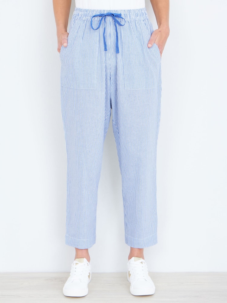 Yumi Blue Cotton Stripe Cropped Trousers - Image 2 of 4