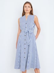 Yumi Blue Stripe Midi Sleeveless Shirt Dress - Image 2 of 4