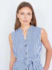 Yumi Blue Stripe Midi Sleeveless Shirt Dress - Image 3 of 4