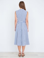 Yumi Blue Stripe Midi Sleeveless Shirt Dress - Image 4 of 4
