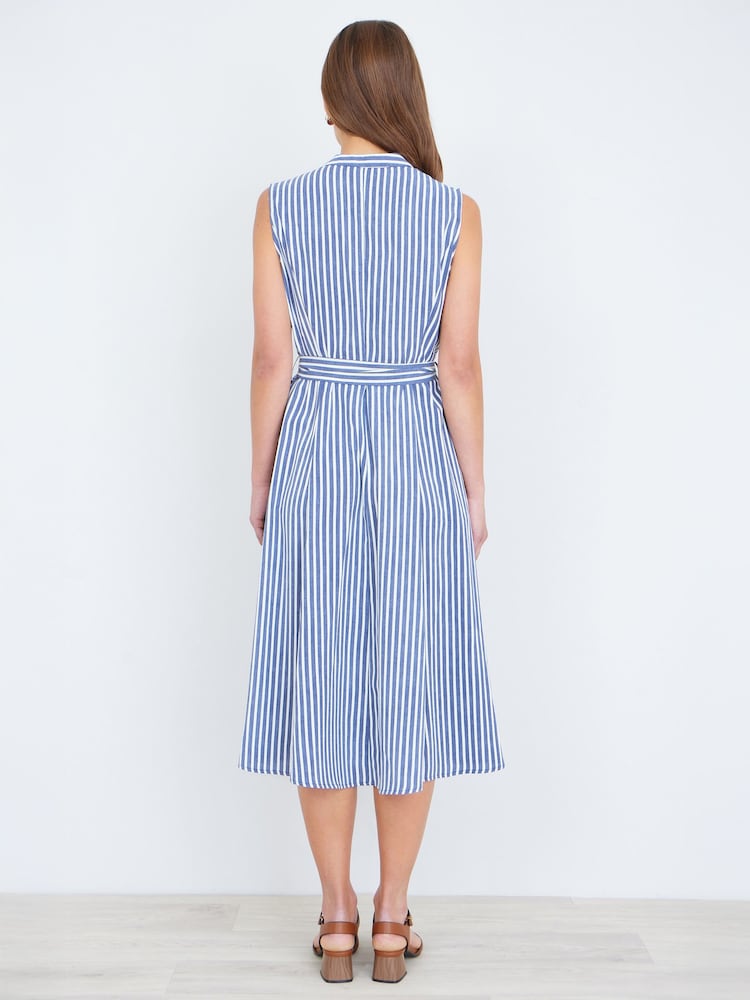 Yumi Blue Stripe Midi Sleeveless Shirt Dress - Image 4 of 4