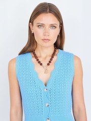 Yumi Blue Scallop Edge Crochet Knitted Midi Dress - Image 3 of 5