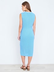 Yumi Blue Scallop Edge Crochet Knitted Midi Dress - Image 4 of 5