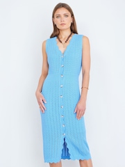 Yumi Blue Scallop Edge Crochet Knitted Midi Dress - Image 5 of 5
