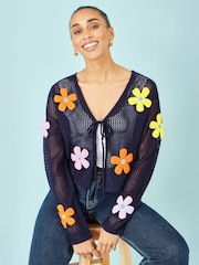 Yumi קרדיגן בעיצוב פרחים עם קשירה בחזית - תמונה 1 מתוך 4