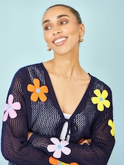 Yumi קרדיגן בעיצוב פרחים עם קשירה בחזית - תמונה 3 מתוך 4