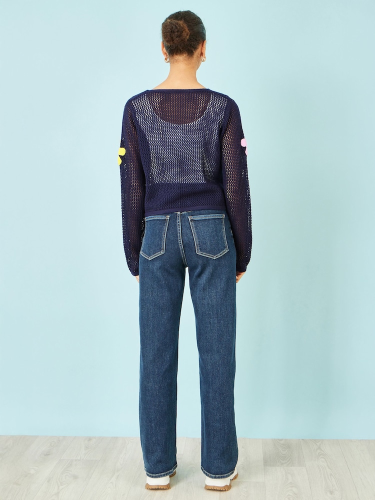 Yumi קרדיגן בעיצוב פרחים עם קשירה בחזית - תמונה 4 מתוך 4