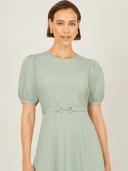 Yumi Green Skater Dress With Puff Sleeves And Buckle Detail - Image 3 of 4