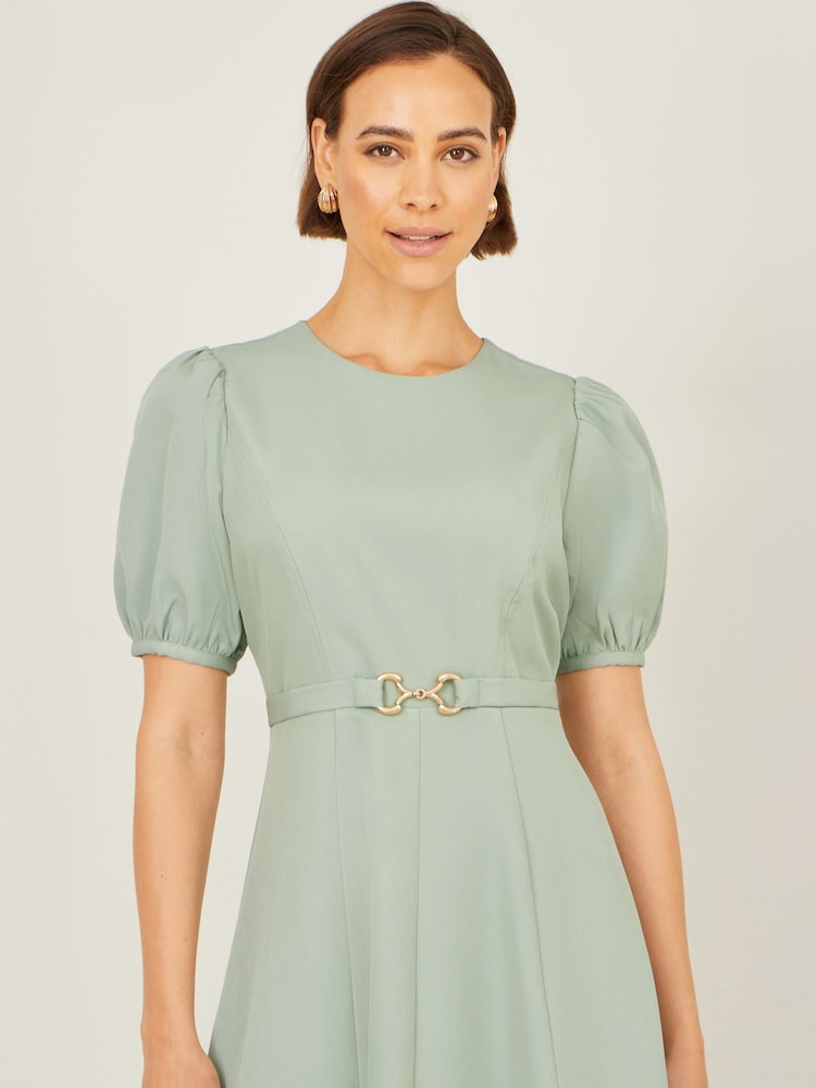 green skater dress with sleeves Yumi Women's Buckle Detail Short Sleeve Skater Dress