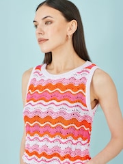 Yumi Orange Stripe Crochet Stripe Vest Top - Image 3 of 4