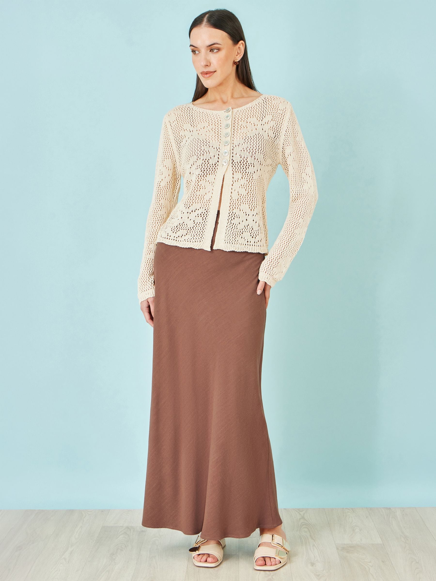 Yumi Women's Brown Viscose Maxi Skirt | Size: 16 - Image 1