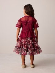 Laura Ashley Red Floral Mesh Tier Dress - Image 2 of 5