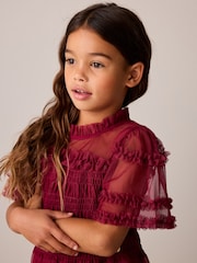 Laura Ashley Red Floral Mesh Tier Dress - Image 3 of 5