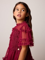 Laura Ashley Red Floral Mesh Tier Dress - Image 4 of 5