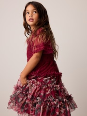 Laura Ashley Red Floral Mesh Tier Dress - Image 5 of 5