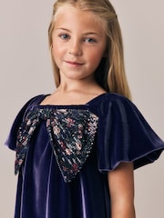 Laura Ashley Navy Velvet Sequin Bow Dress - Image 4 of 8