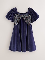 Laura Ashley Navy Velvet Sequin Bow Dress - Image 5 of 8