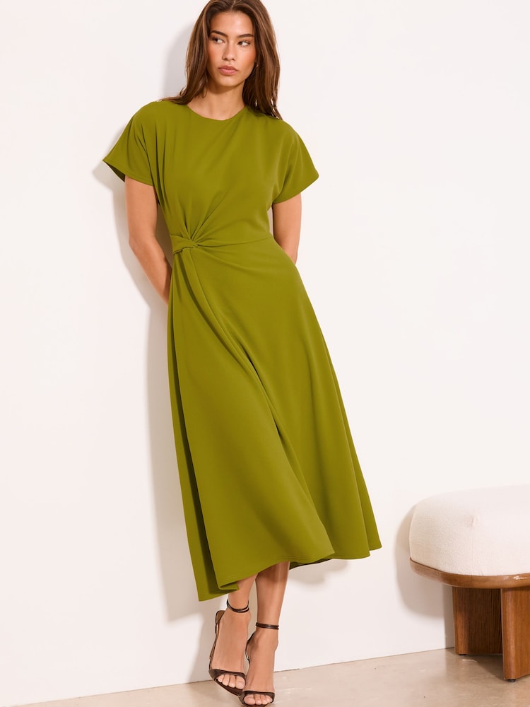 Lipsy Green Side Knot Short Sleeve Midi Dress - Image 1 of 5