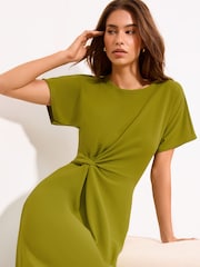 Lipsy Green Side Knot Short Sleeve Midi Dress - Image 2 of 5