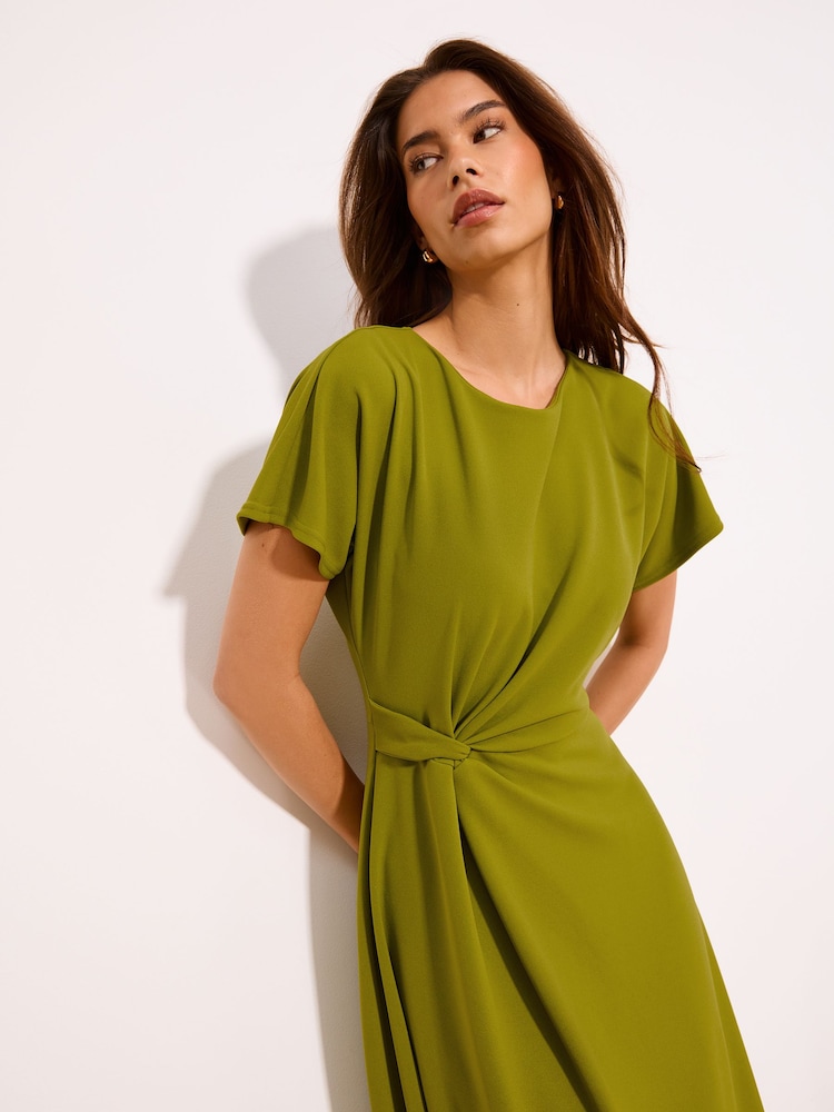 green knot dress Knot Front Dress - Botanical Green Satin