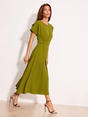 Lipsy Green Side Knot Short Sleeve Midi Dress - Image 4 of 5