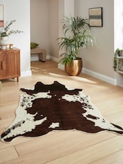 Think Rugs Brown Faux Fur Cow Animal Rug - Image 1 of 6