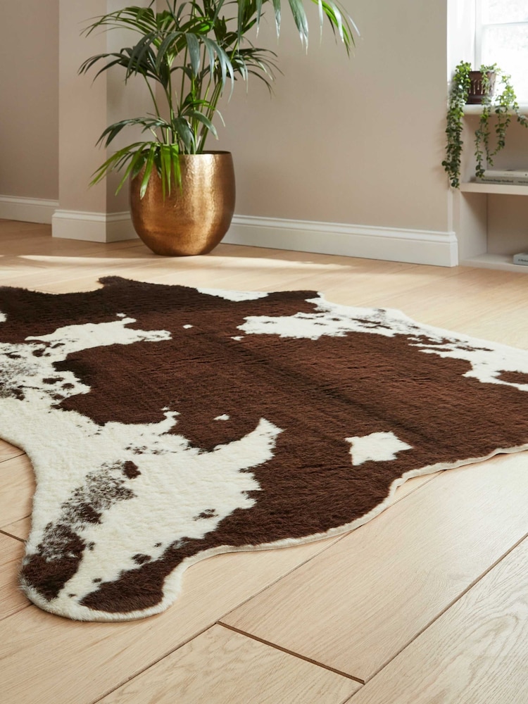 Think Rugs Brown Faux Fur Cow Animal Rug - Image 2 of 6 Think Rugs Brown Faux Fur Cow Animal Rug - Image 2 of 6